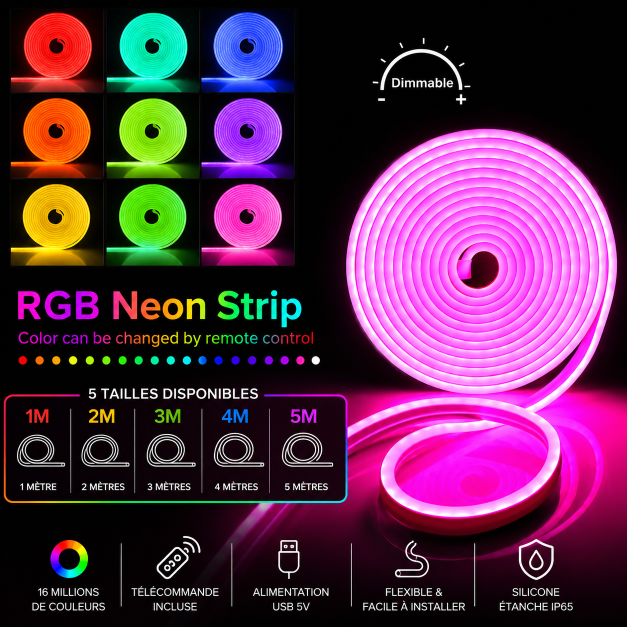 ✨ Forge Néon LED RGB – Ruban Flexible pour Setup Gaming