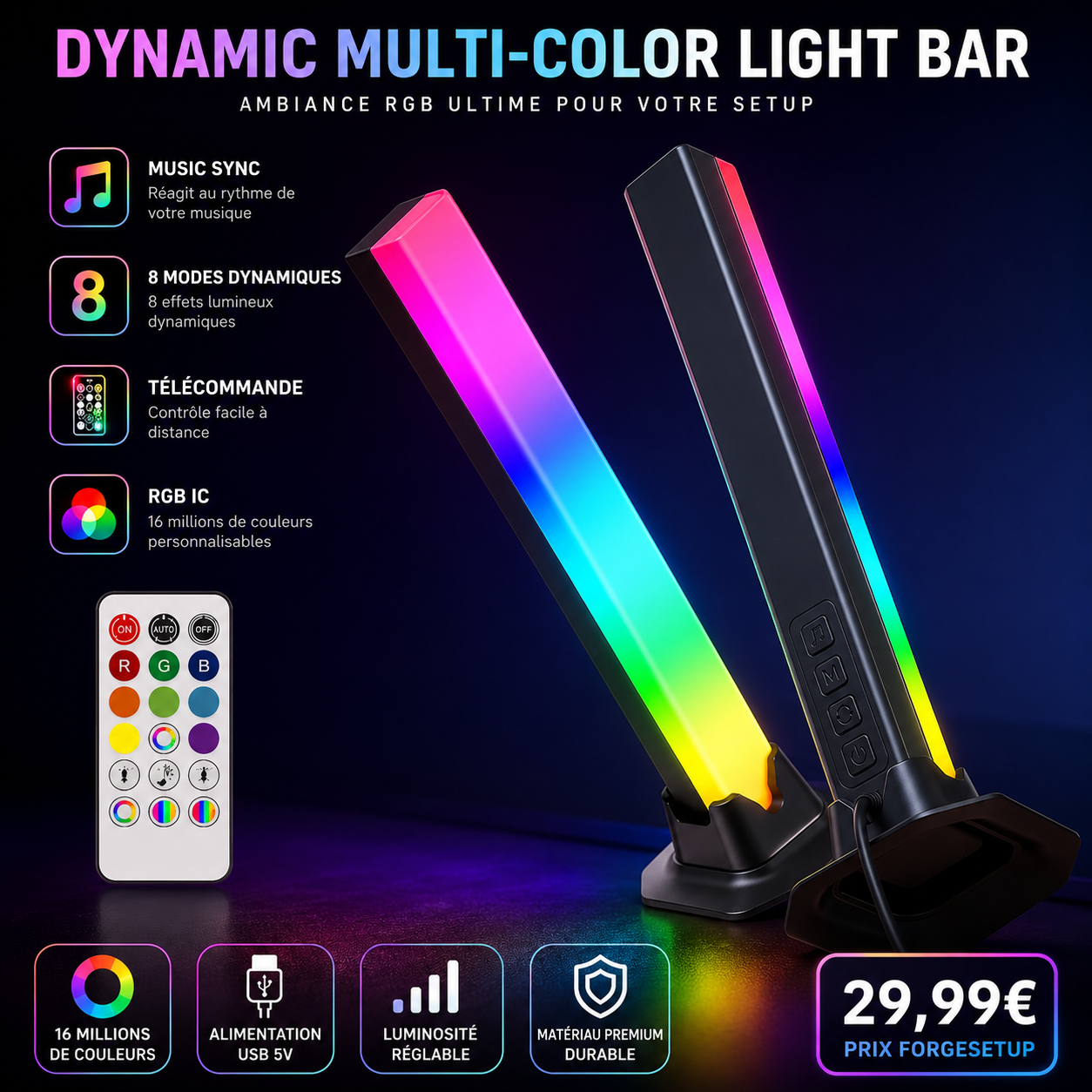 💡 Forge RGB Light Bar – Barres Lumineuses RGB pour Setup Gaming