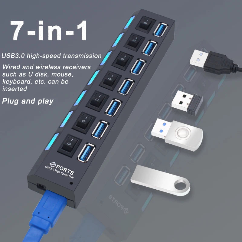 Forge USB Hub 3.0 – Hub USB Haute Vitesse avec Interrupteurs Individuels