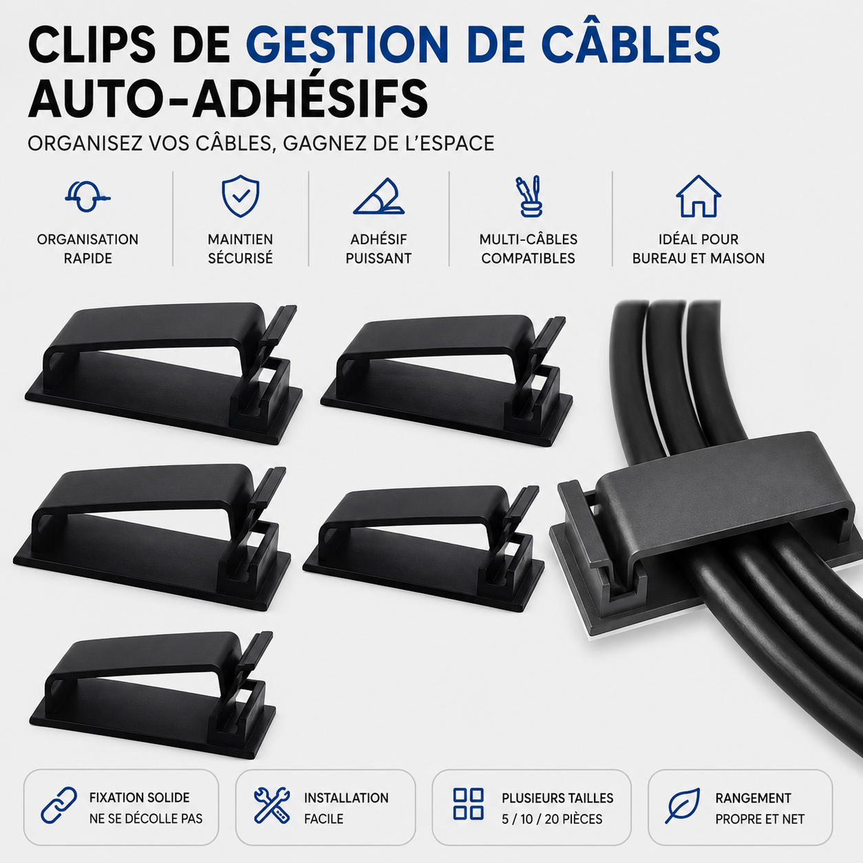 Forge Cable Clip – Clips Auto-Adhésifs de Gestion des Câbles