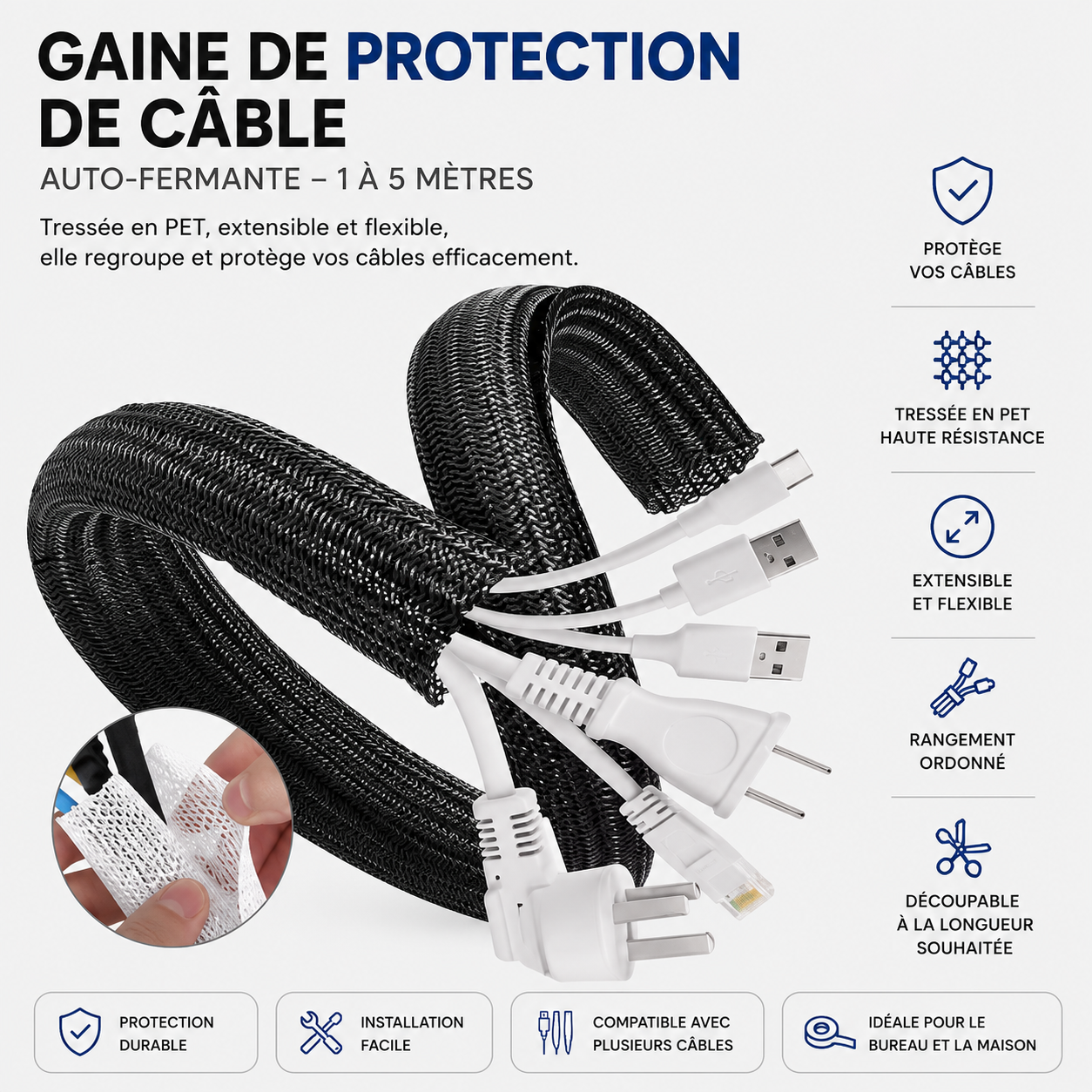 Forge Cable Sleeve – Gaine Tressée Auto-Fermante pour Câbles